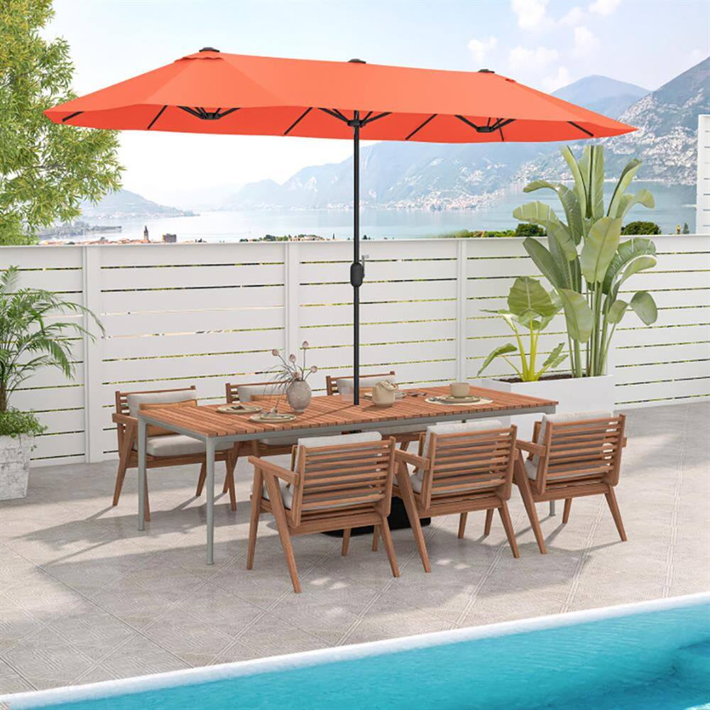 Alt View 5. Kadyn - Outdoor Garden UmbrellaMarket Umbrella13 Feet Double Sided Patio Twin Table Umbrella with Crank Handle Orange - Orange.