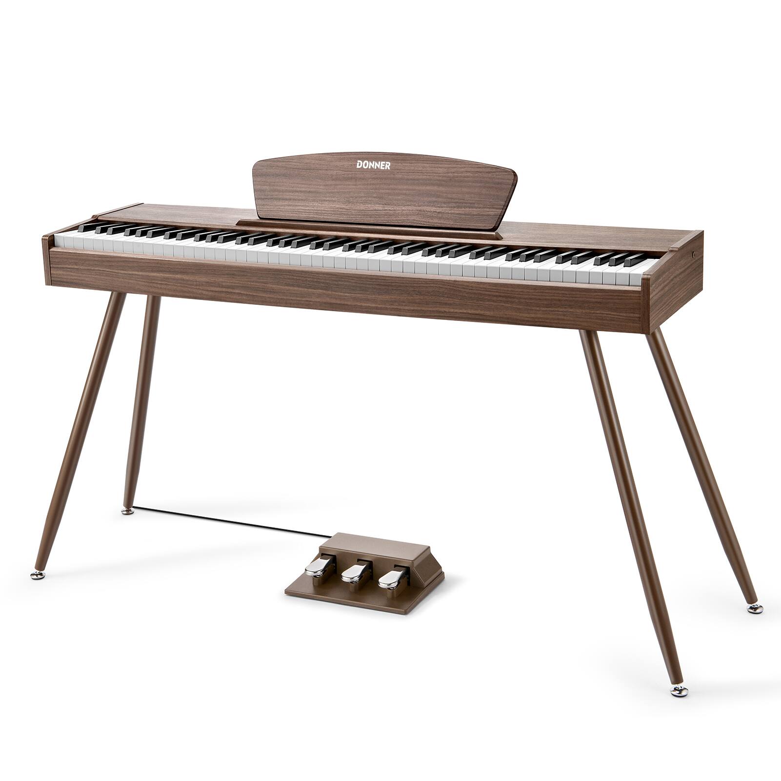 Angle. Donner music - Donner DDP-80 Wooden Beginner 88 Key Weighted Upright Digital Piano Walnut Color - Walnut.