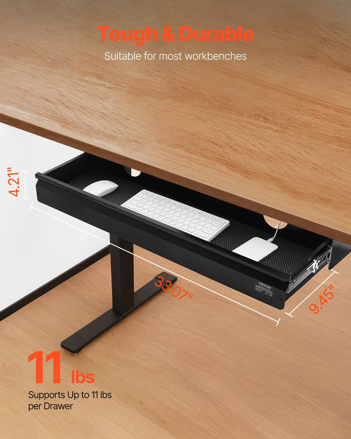 Tough & Durable  
Suitable for most workbenches  

4.21"  
33.07"  
9.45"  

11 lbs  
Supports Up to 11 lbs per Drawer