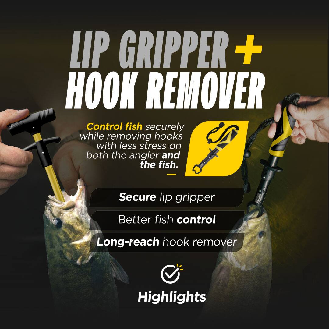 LIP GRIPPER + HOOK REMOVER

Control fish securely while removing hooks with less stress on both the angler and the fish.

- Secure lip gripper
- Better fish control
- Long-reach hook remover

Highlights