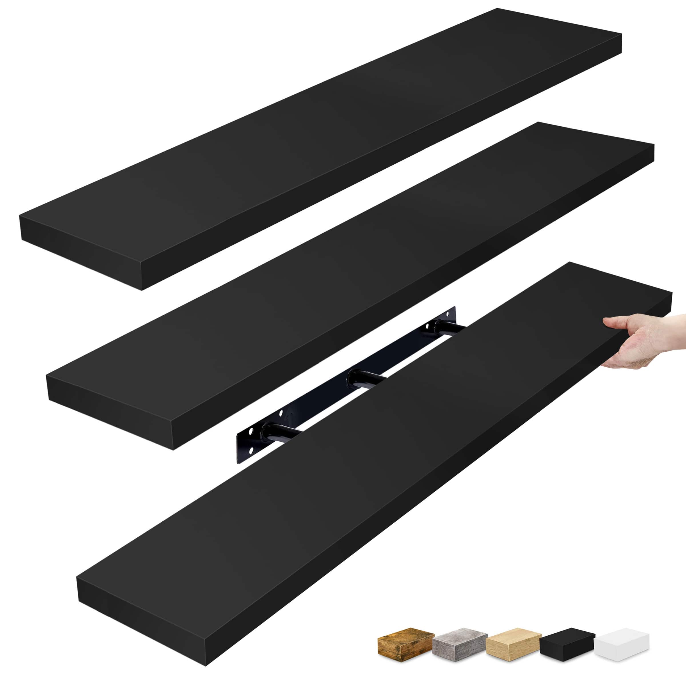 Front. Sorbus - Sorbus 3 Pack 47 x 9.25 Inch Wall Mounted Floating Shelves - Stylish and Functional Storage - Black.