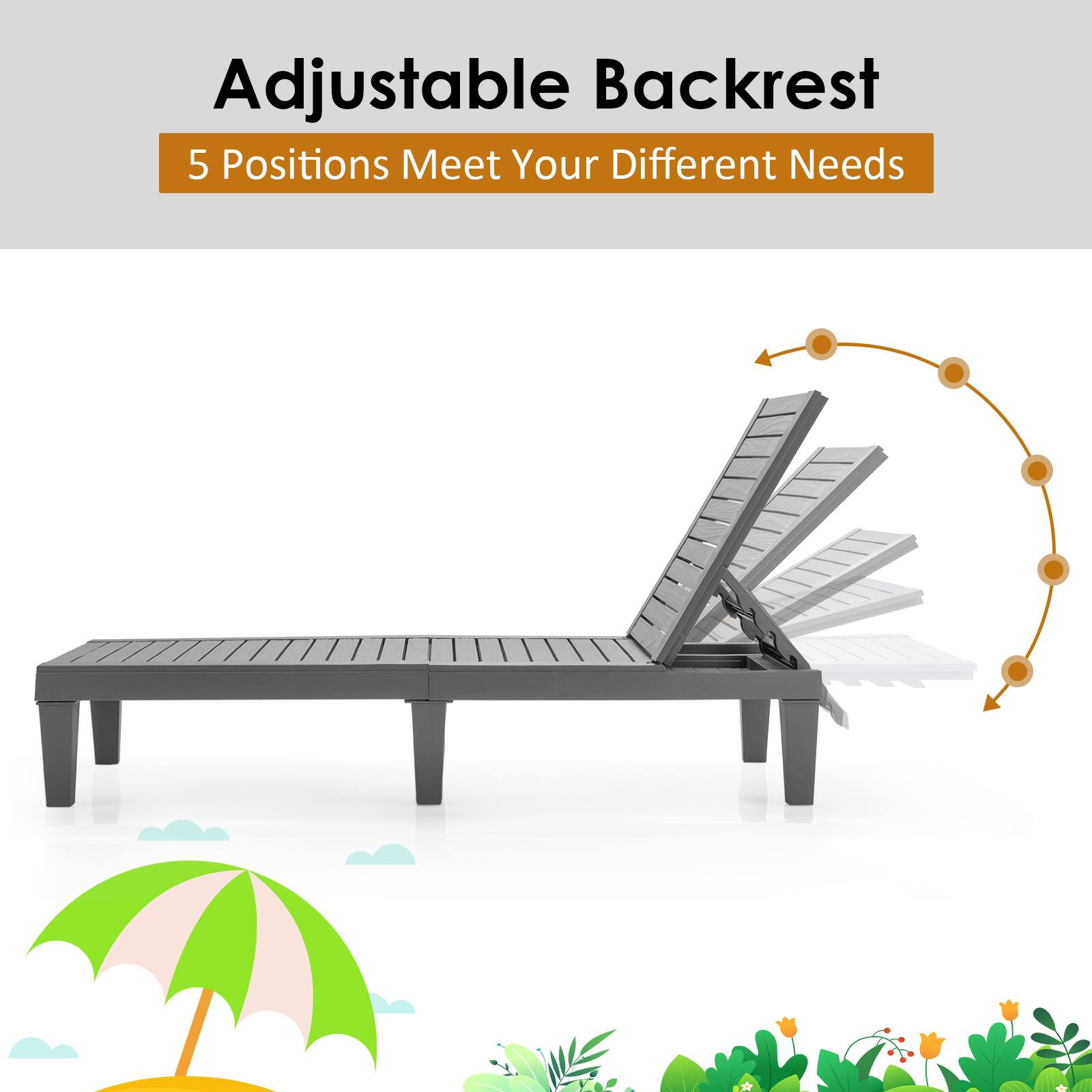 Adjustable Backrest  
5 Positions Meet Your Different Needs