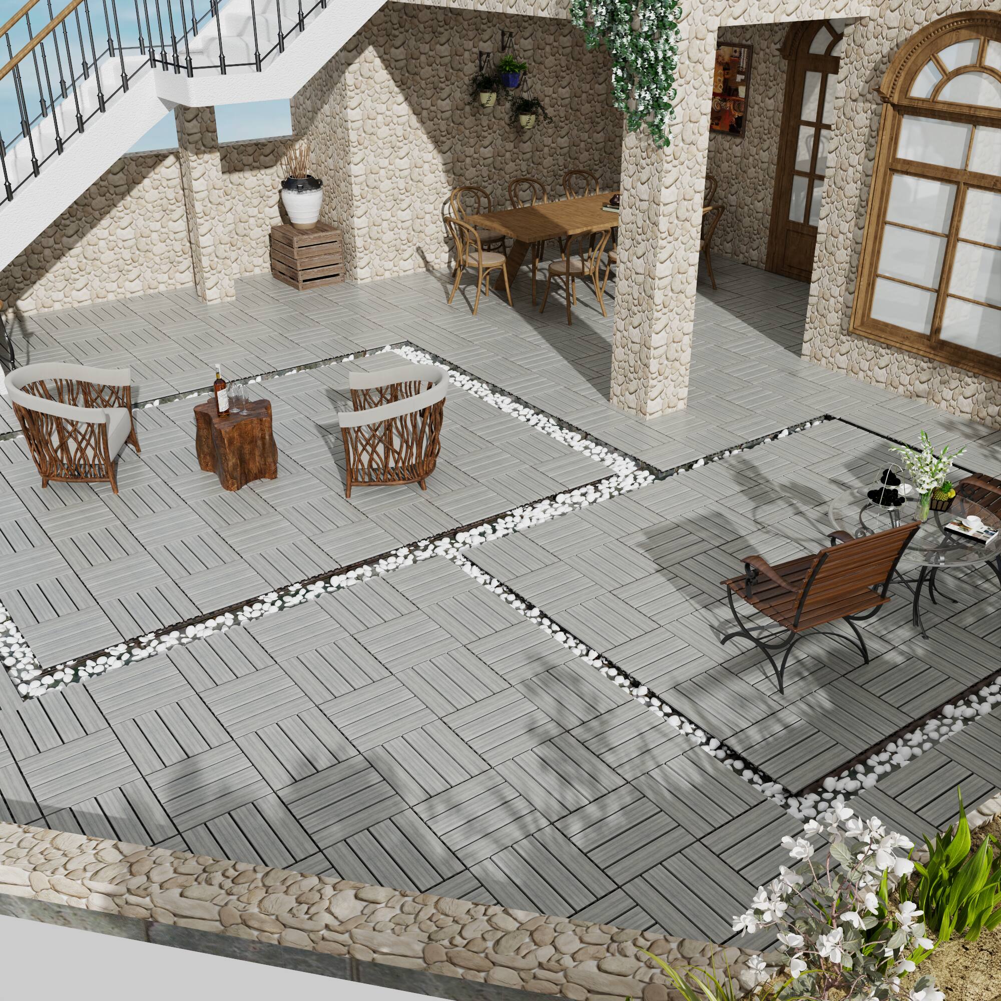 Alt View 7. APRILSOUL - 22pcs 12in WPC Interlocking Deck Tiles Water Resistant SKYGREY - Gray.