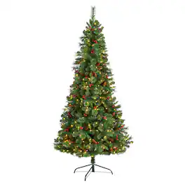 BreeBe - 7’ Flat Back Montreal Pine Xmas Tree w/527 Tips and 210 LEDs - Multi