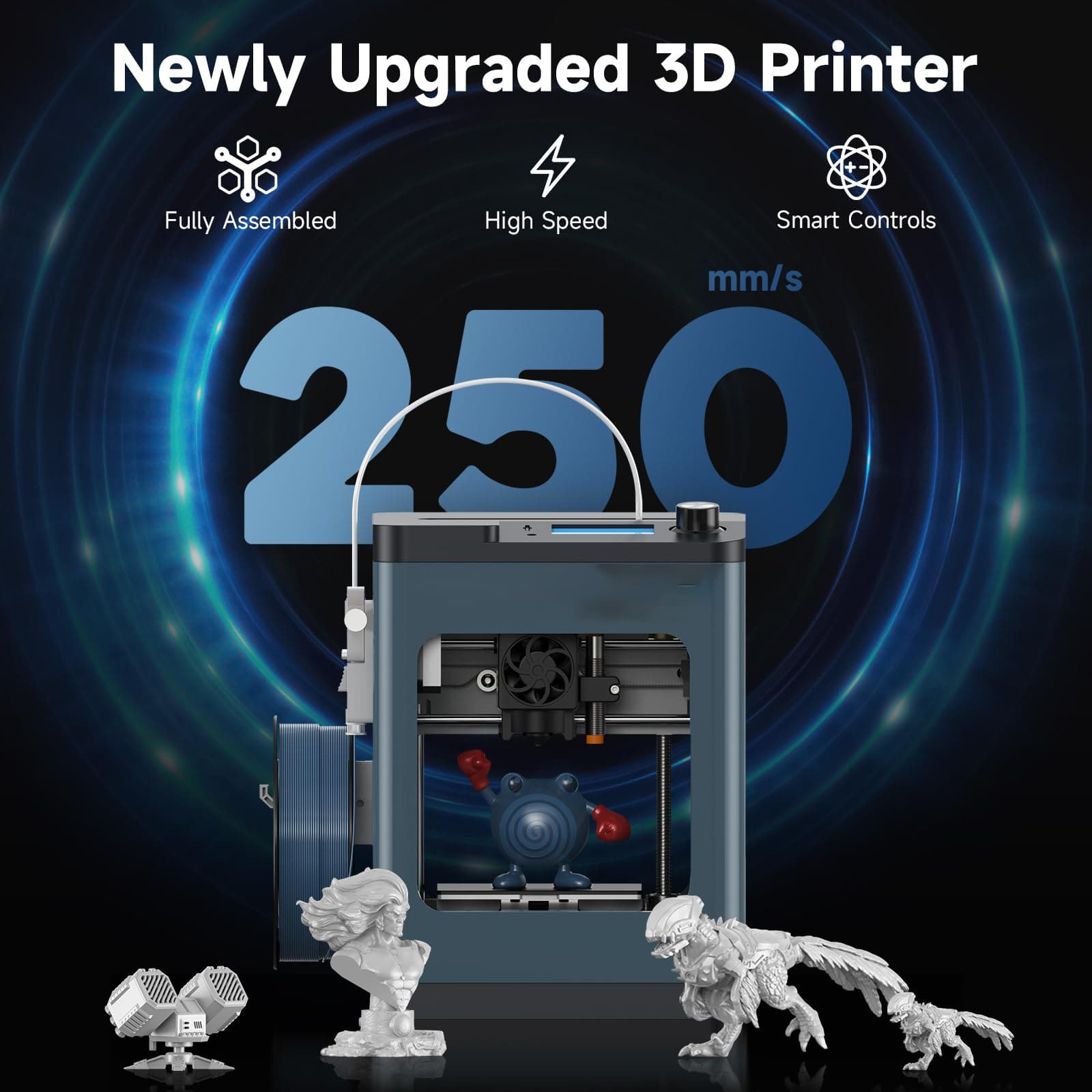 GlowWise Fully assembled mini 3D printer for beginners: 250mm/s