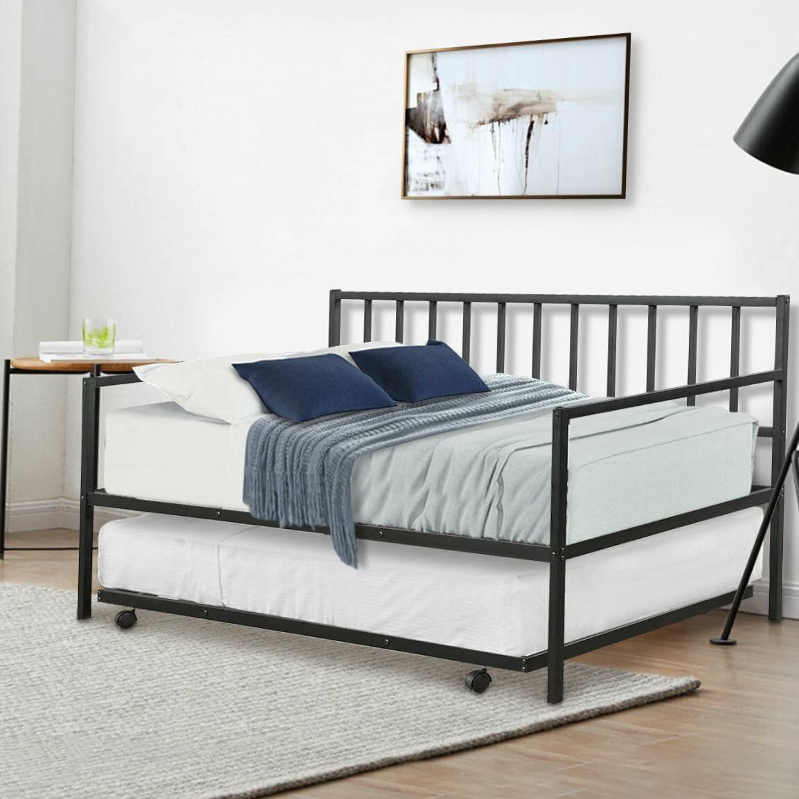 Left. Hivvago - Hivvago Twin size Metal Daybed with Roll-out Trundle Bed Frame - Black.