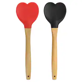 Unique Bargains - 1 Set Silicone Spatula w/ Wood Handle, Heart-Shaped Heat-Resistant Non-Stick Cake Scraper for Baking - Red, Black