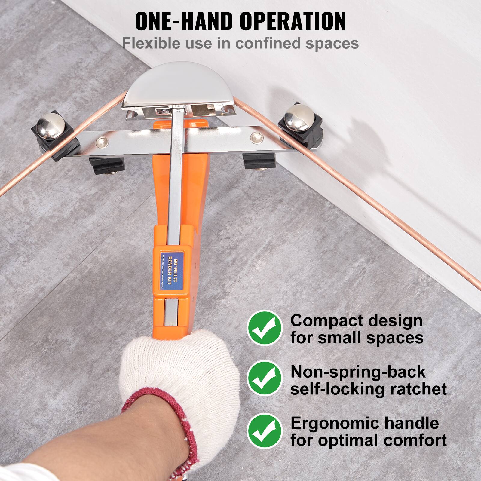 ONE-HAND OPERATION  
Flexible use in confined spaces

- Compact design for small spaces
- Non-spring-back self-locking ratchet
- Ergonomic handle for optimal comfort