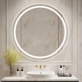 OMOMMD - Led Bathroom Mirror With Lights Round Light Up For Wall Front And Backlit Anti Fog Colors Dimmable - Clear-round 32"L x 32"W