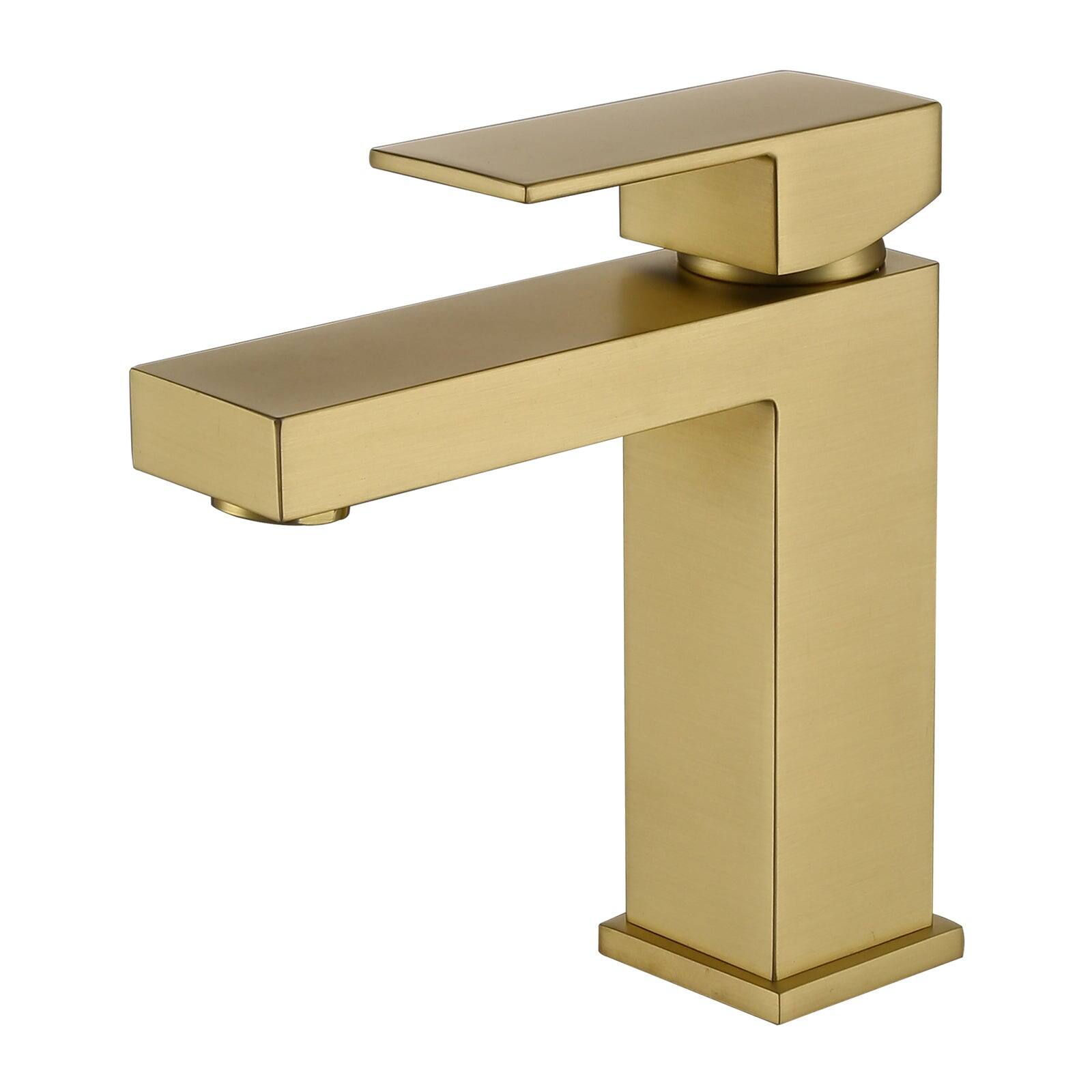 Single Handle Single Hole Short Bathroom Faucet Brushed Gold with Supply Lines Modern Durable Easy Install