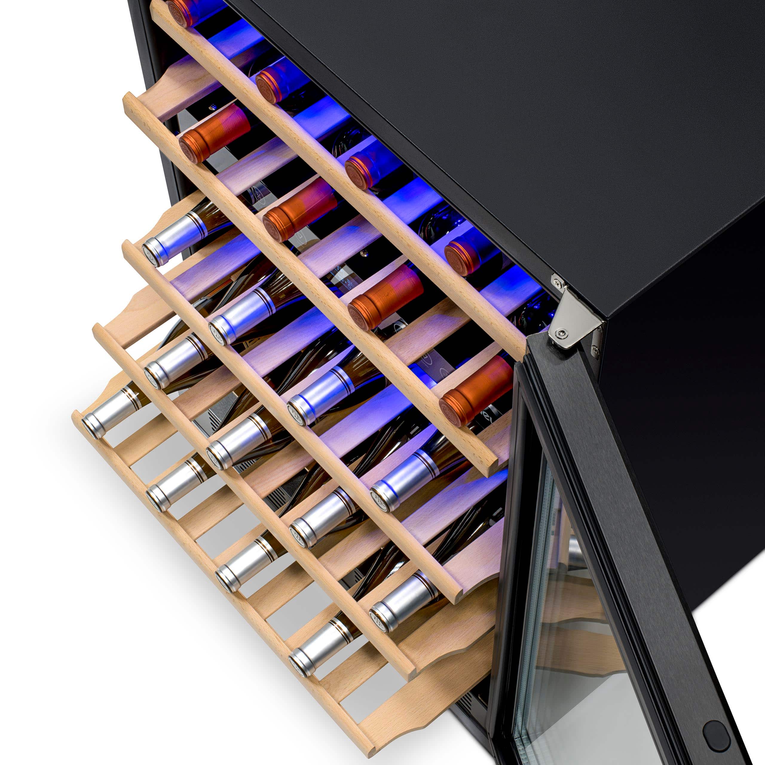 Alt View 13. NewAir - 24” Built-in 46 Bottle Dual Zone Compressor Wine Cooler with Beechwood Shelves - Black Stainless Steel.