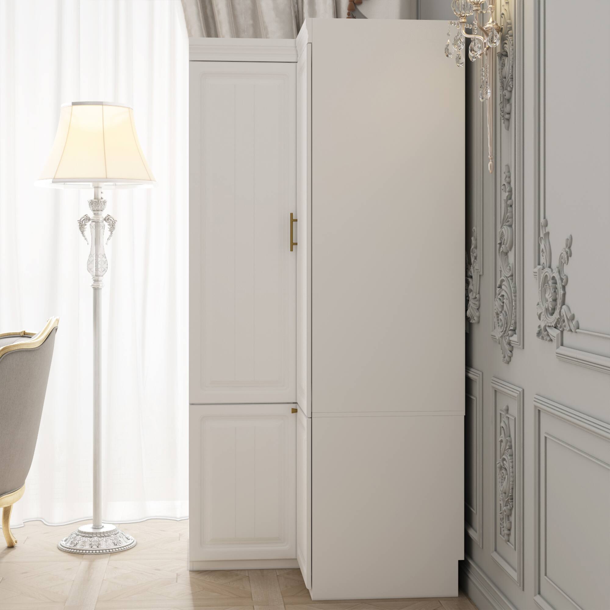 Left. FUFU&GAGA - Space-Saving Corner Wardrobe – Large Capacity Closet for Bedroom Organization - White.