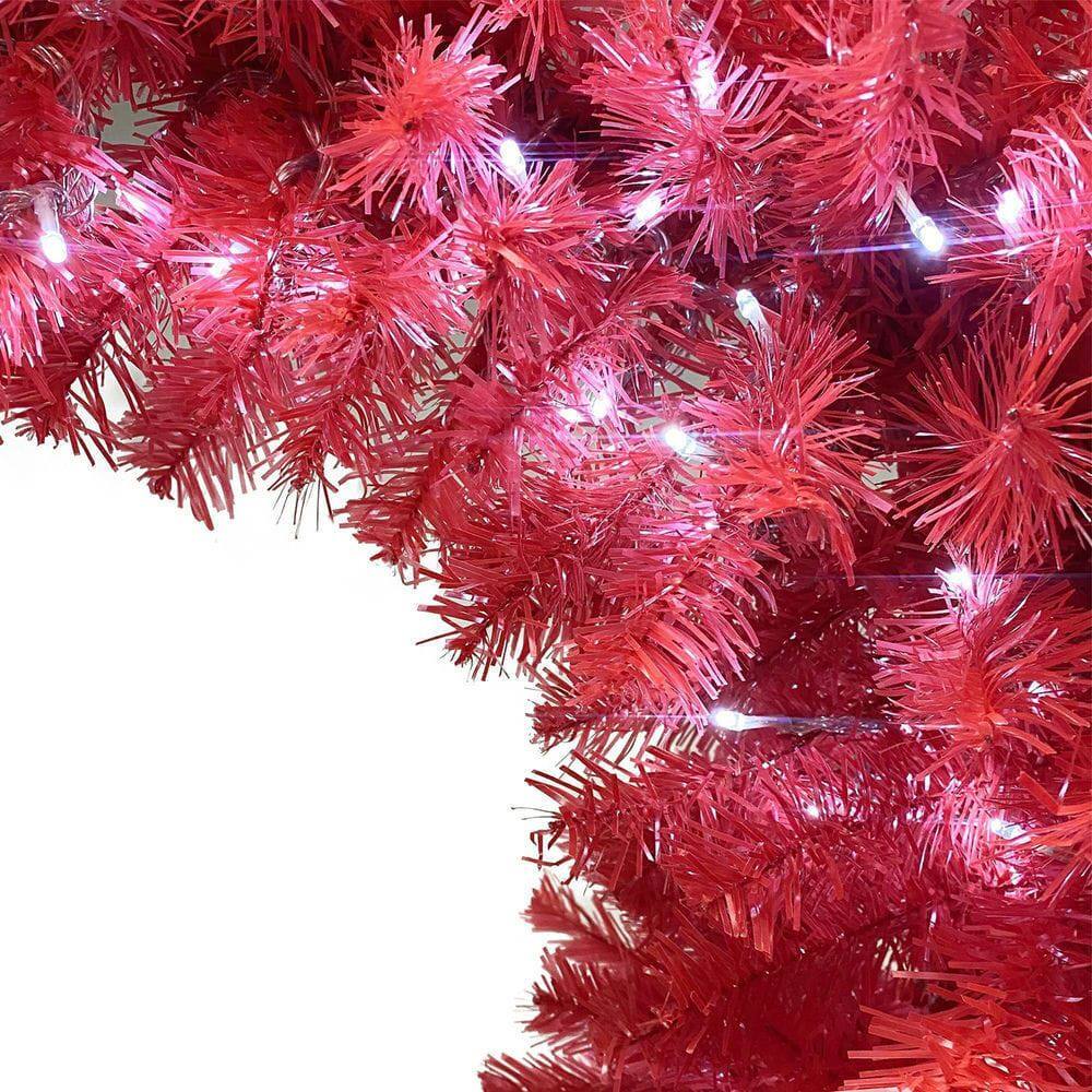 Alt View 7. Resenkos - 6ft Pre-Lit Artificial Christmas Tree, Santa Hat Style with 1250 Branch Tips and 300 LED Lights, Red - Red.