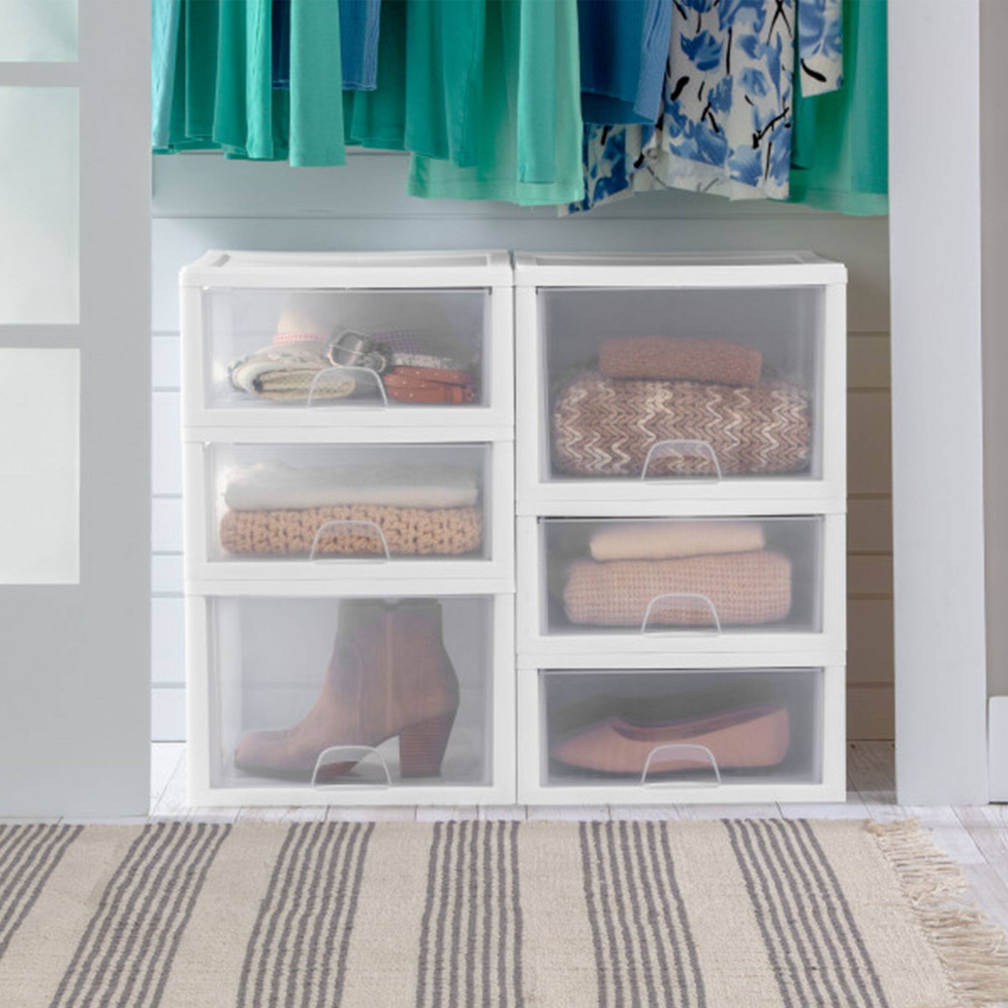 Alt View 2. Sterilite - Sterilite 27 Quart Clear & White Plastic Storage Bin with One Drawer, 12 Pack.