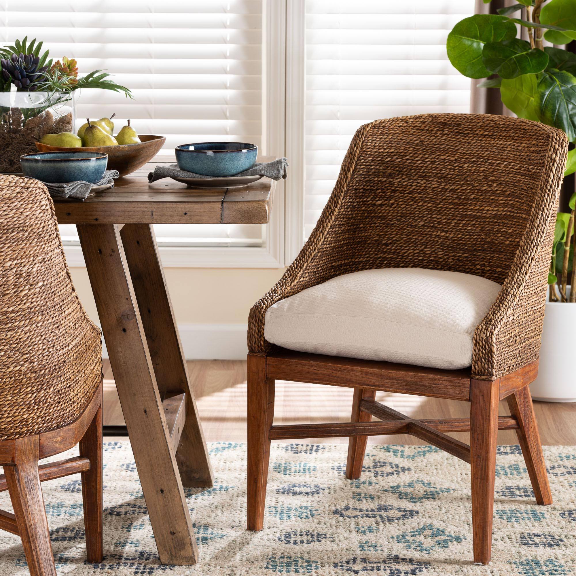 Alt View 4. bali & pari - Jasper Seagrass Dining Chair with Mahogany Wood Frame - Accent Chair with Woven Wingback and Cushioned Seat - Brown Wash.
