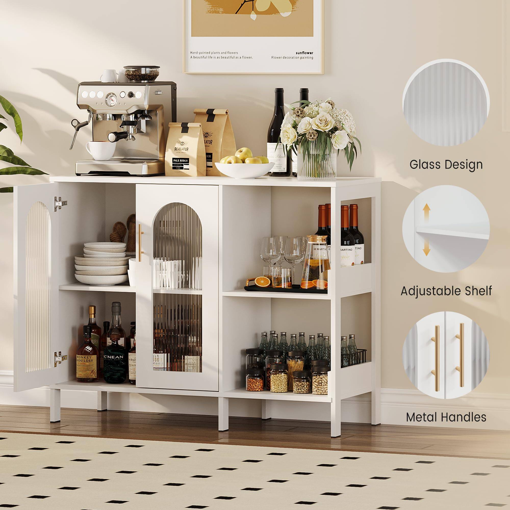 - Glass Design
- Adjustable Shelf
- Metal Handles

Hand-painted plants and flowers. A beautiful life is a branchful of flowers.

sunflower
Flower decoration painting