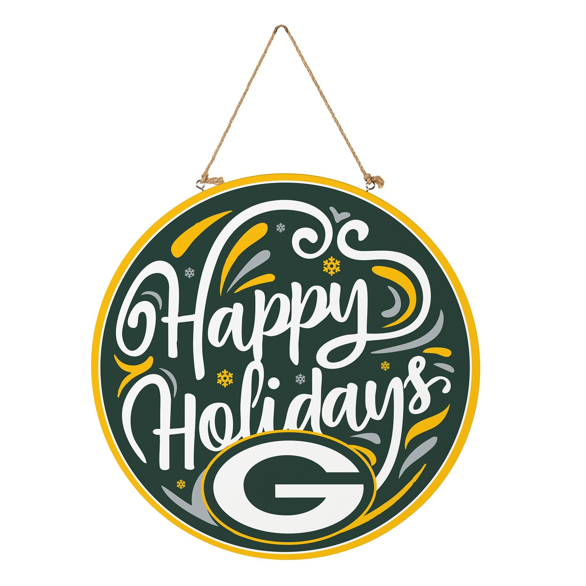 Alt View 2. Evergreen Enterprises - Green Bay Packers 18" Happy Holidays Wooden Round Door Sign - Multicolor.