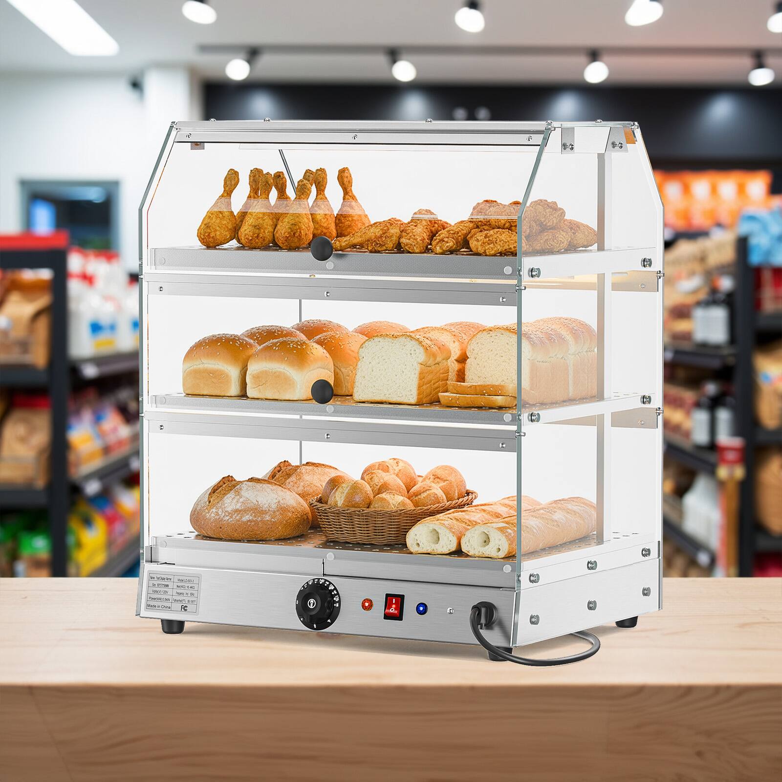 Alt View 4. Winado - 3-Tiers Electric 500W Food Warmer Display Case Commercial Food Pizza Showcase - Silver.