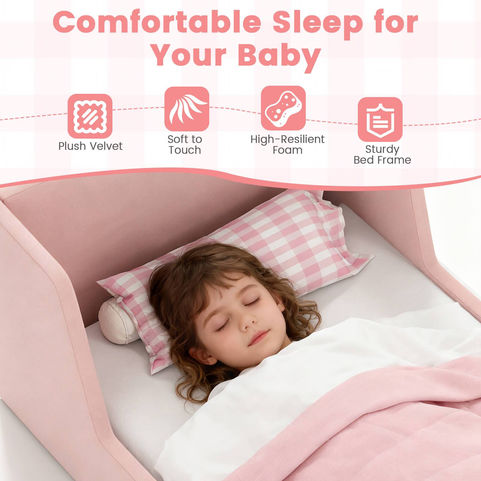 Comfortable Sleep for Your Baby

- Plush Velvet
- Soft to Touch
- High-Resilient Foam
- Sturdy Bed Frame