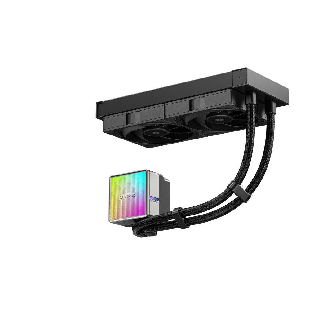 Alt View 1. Sudokoo - NEXAURA 240 Liquid Cooler, 240mm, PWM Pump, 2500-3600RPM, Diamond Glow ARGB Pump Head, Fluid Dynamic Bearing Fans - Black.