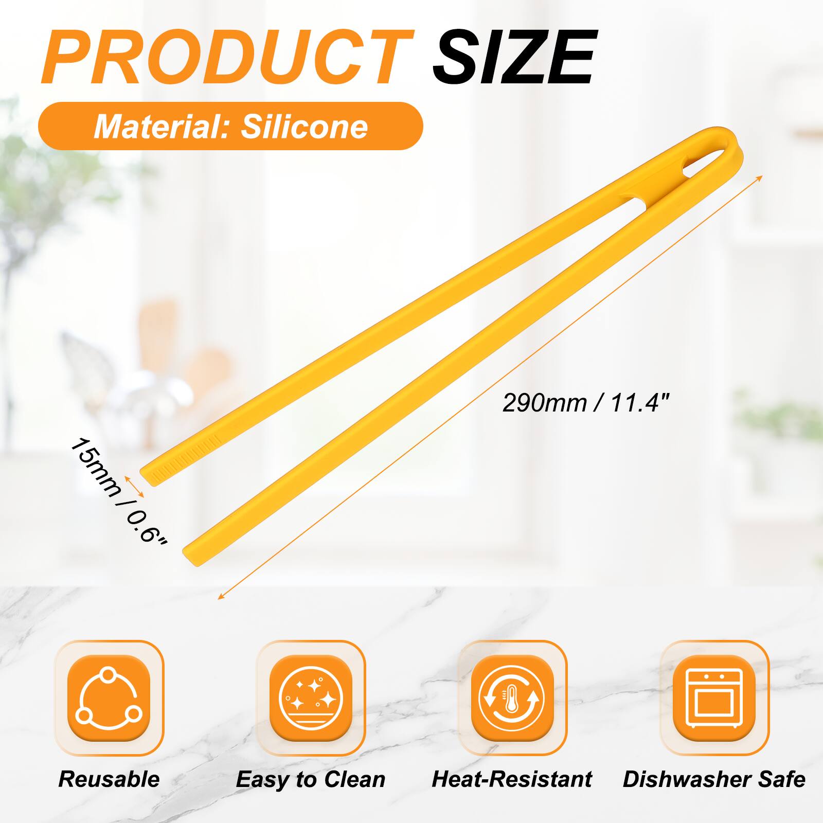 PRODUCT SIZE  
Material: Silicone  
15mm / 0.6"  
290mm / 11.4"  

Reusable  
Easy to Clean  
Heat-Resistant  
Dishwasher Safe
