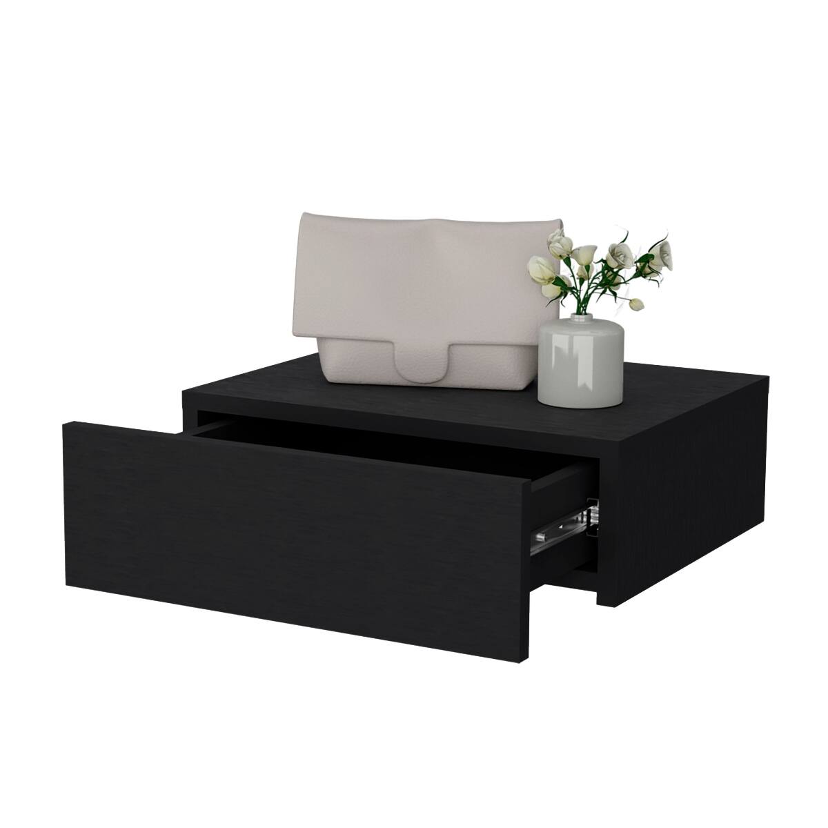 Alt View 2. Loheer - Loheer Wenge Wall Mounted Nightstand with Drawer, Compact Wood Bedside Table - Wenge.
