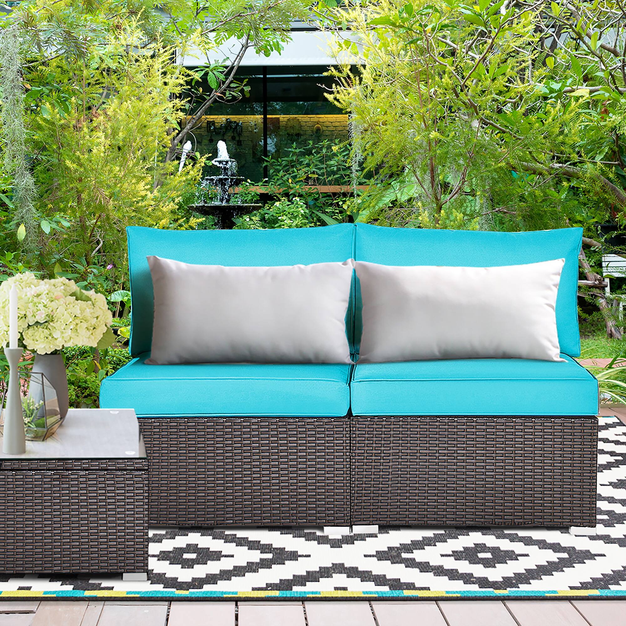 Alt View 2. Costway - Costway 2PCS Patio Rattan Armless Sofa Sectional Conversation Furniture Set W/Cushion - Turquoise.