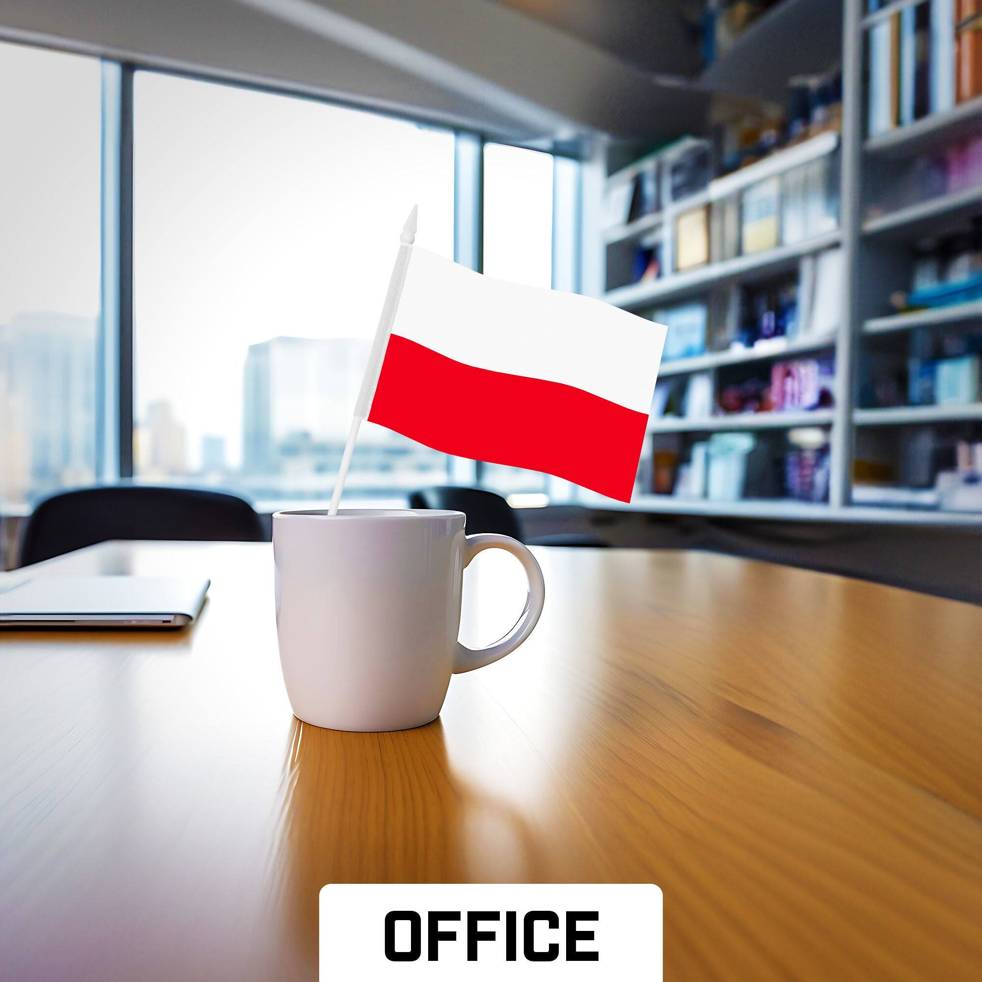 Left. G128 - 50-Pack Handheld Poland Flags, 4 x 6 in Polyester with Plastic Stick. - Assorted Colors.