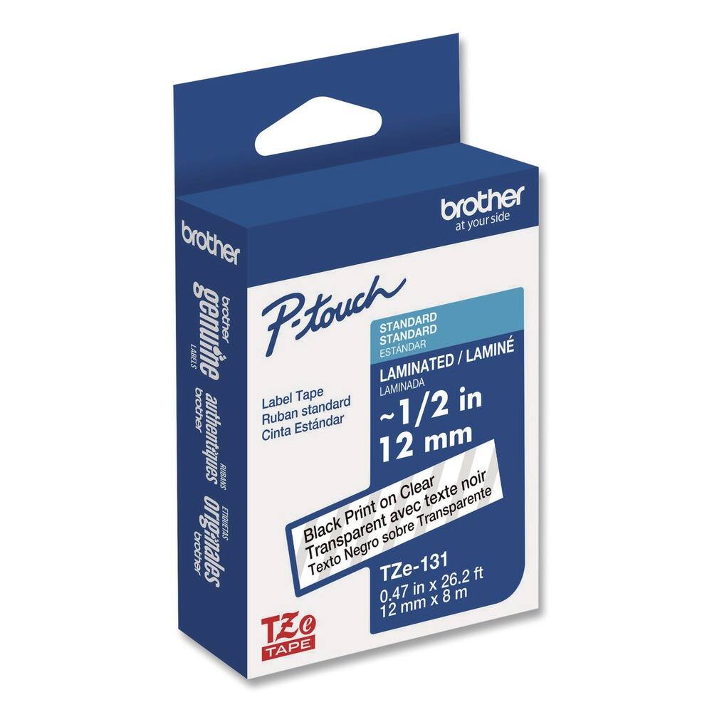- Brother
- at your side
- genuine
- P-touch
- STANDARD
- ESTANDAR
- LAMINATED / LAMINADA
- ~1/2 in
- 12 mm
- Label Tape
- Ruban standard
- Cinta Estándar
- Black Print on Clear
- Texto Negro sobre Transparente
- TZe-131
- 0.47 in x 26.2 ft
- 12 mm x 8 m
- TZe TAPE