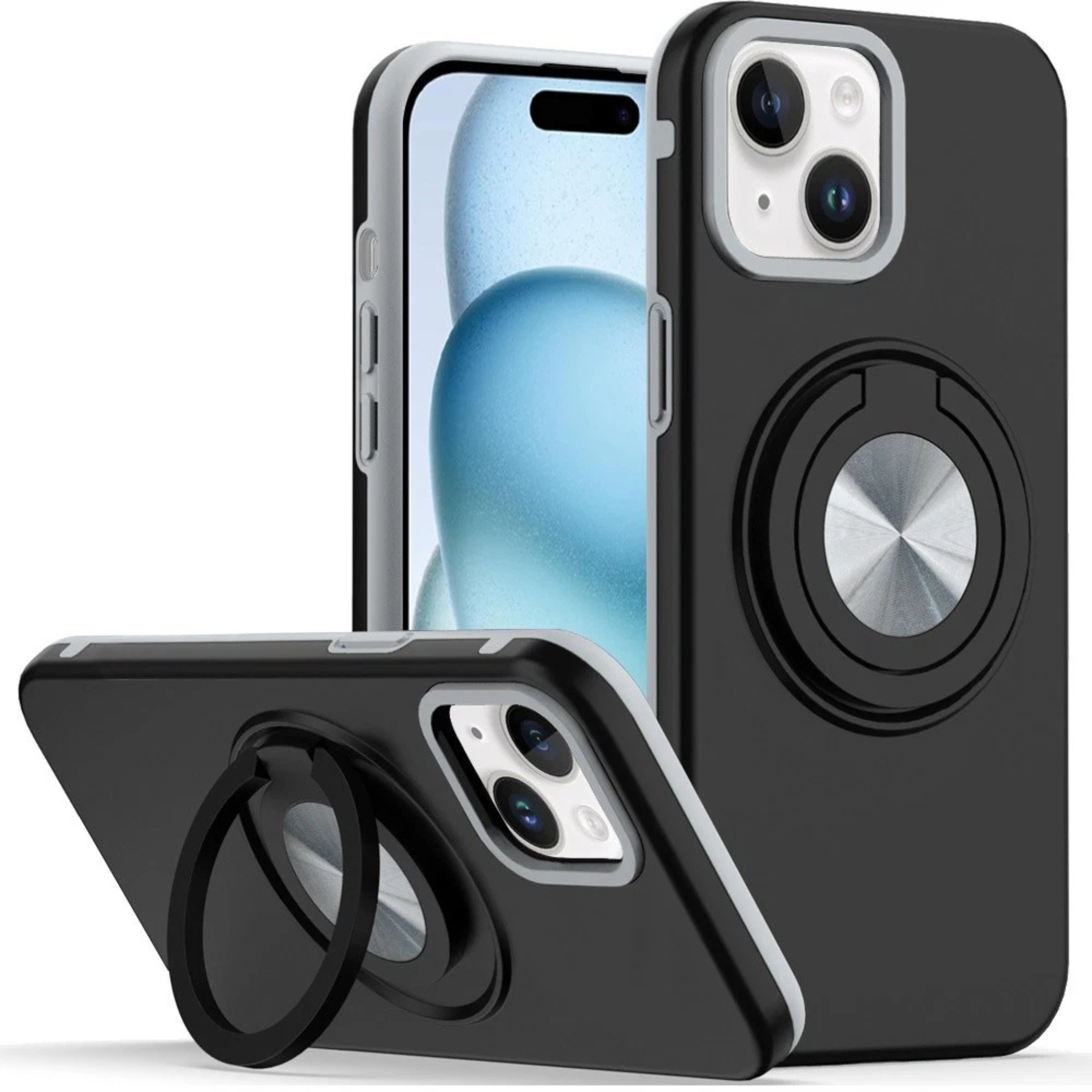 Kitcheniva - Shockproof Ring Stand Protective Cover With 2 Tempered Glass For iPhone 15 - Black price history on PriceWatchPro