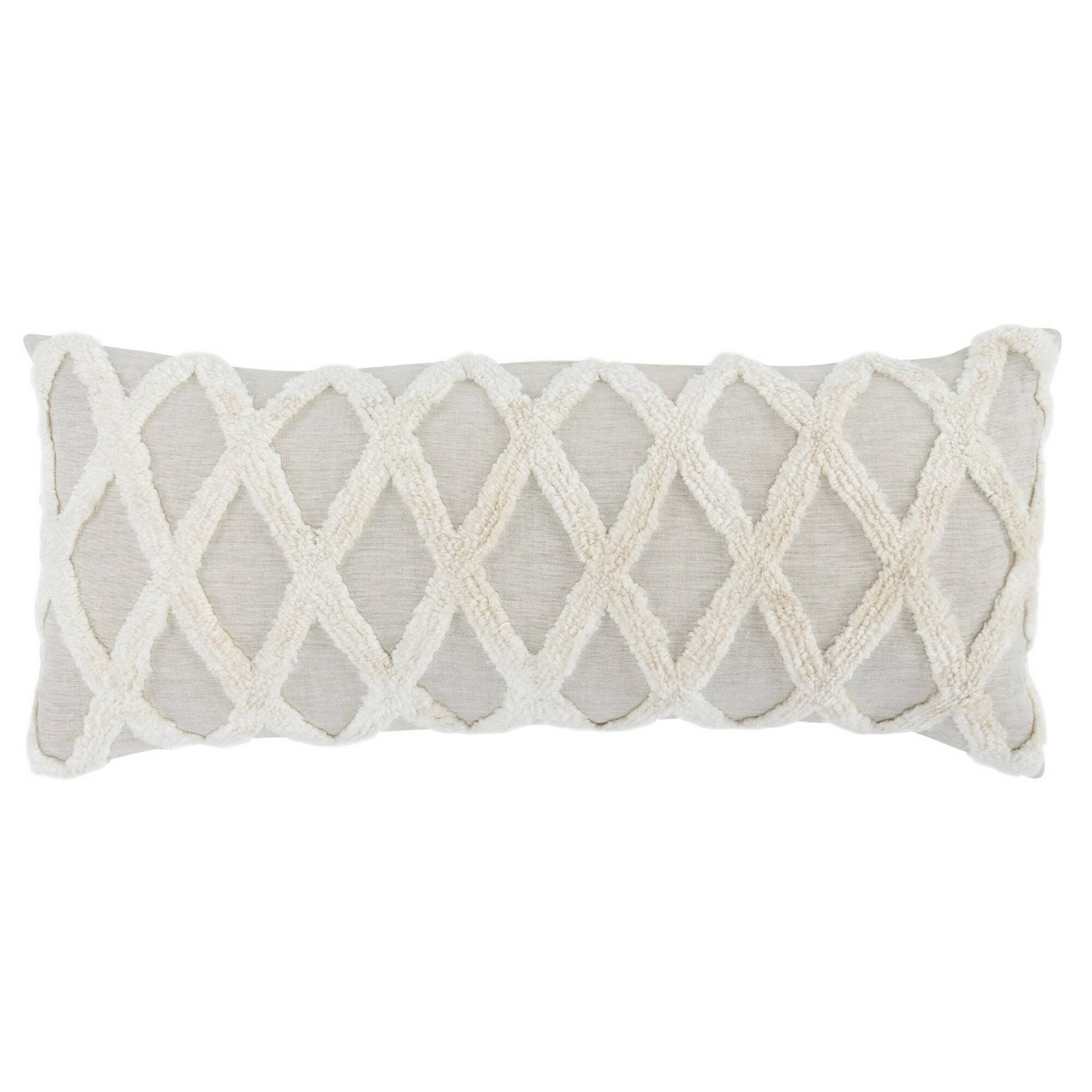 Front. Manhattan Lane - 16 x 36 Lumbar Linen Accent Throw Pillow, Tufted Diamonds - Ivory.