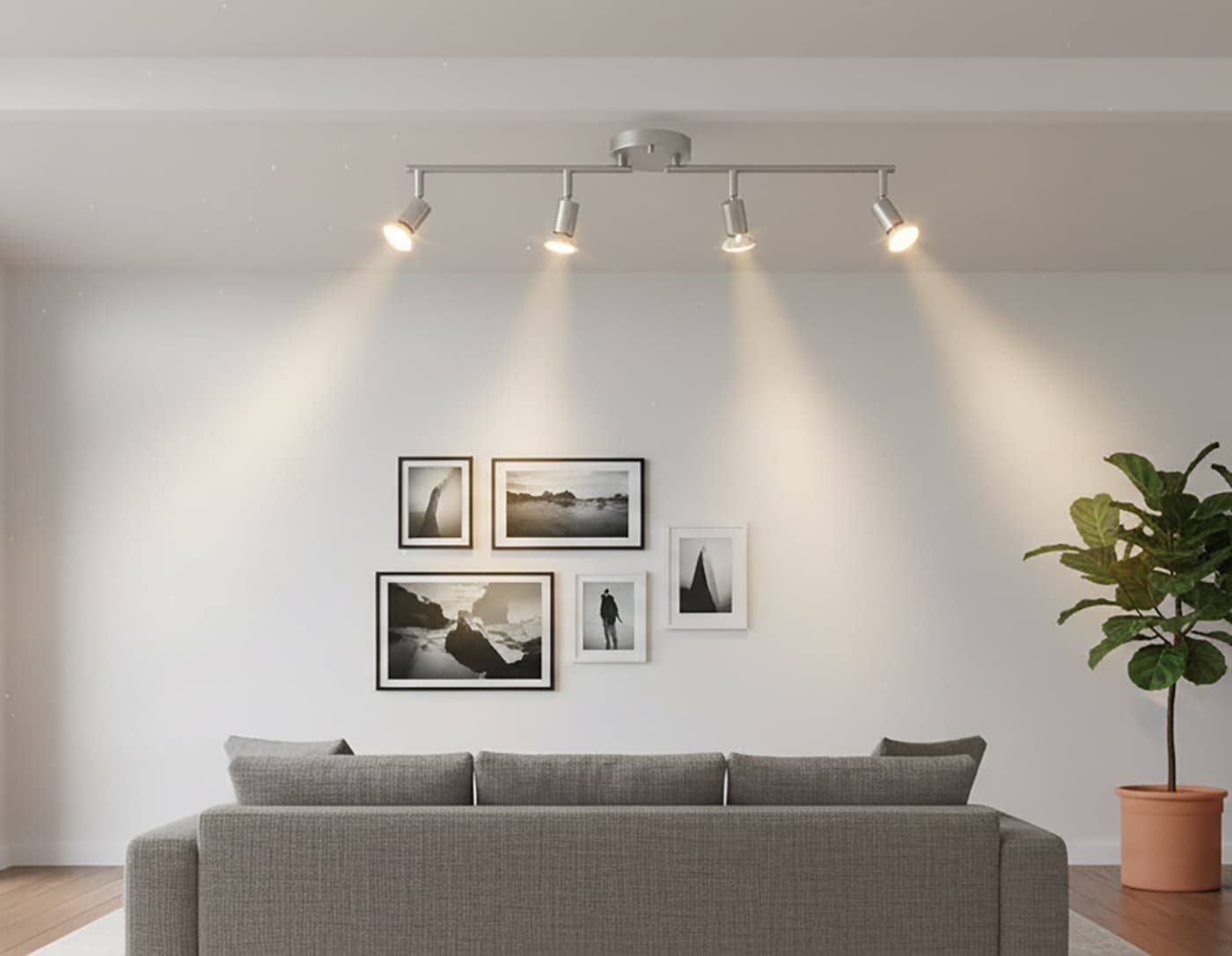 Alt View 3. FINEAK - 4-Light Matte Nickel LED Track Lighting Kit (GU10 Bulbs Included).