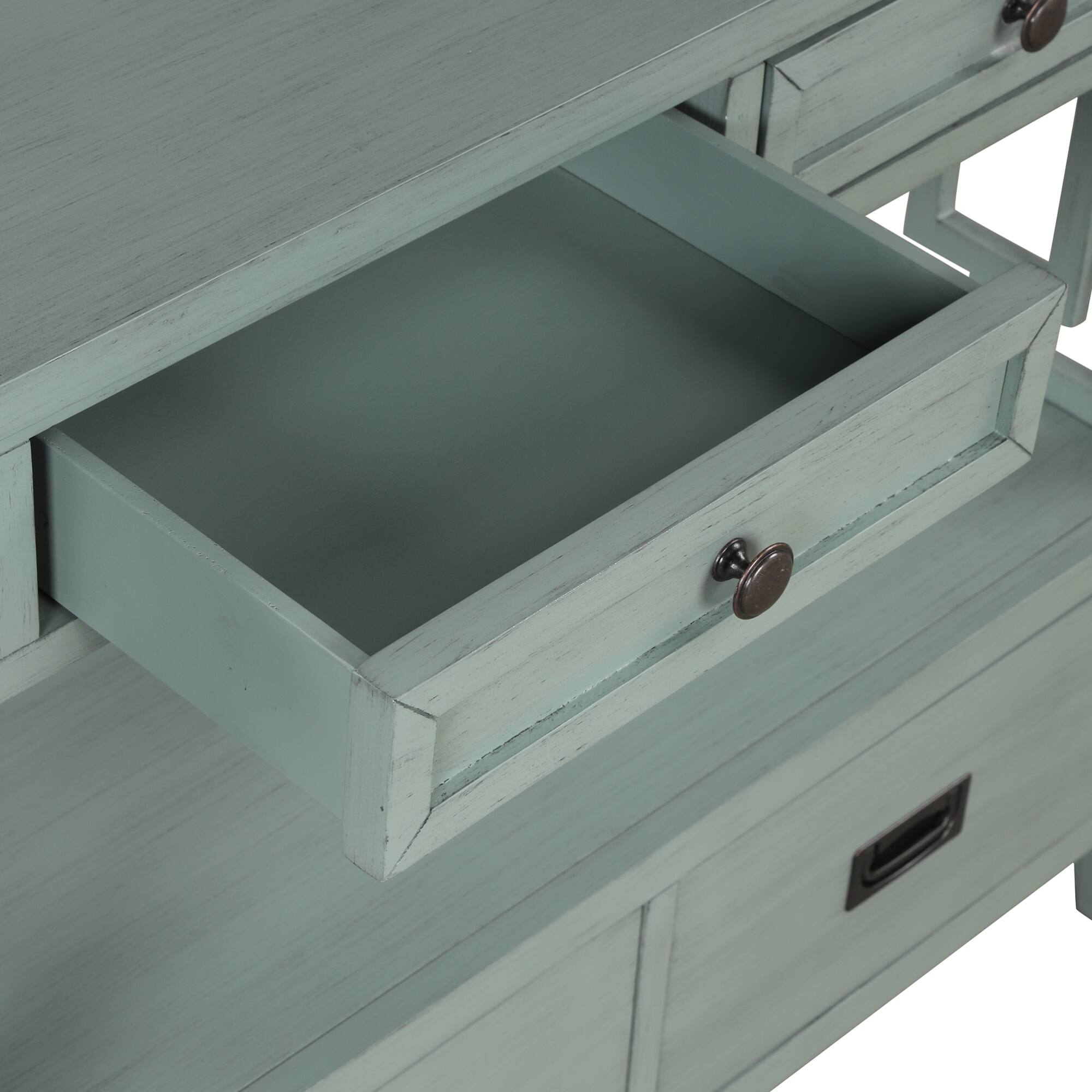 Alt View 7. GOODSILO - Farmhouse Pine Wood Console Table with Drawers and Storage Shelf for Entryway Living Room Bedroom Hallway Kitchen - Retro Blue.