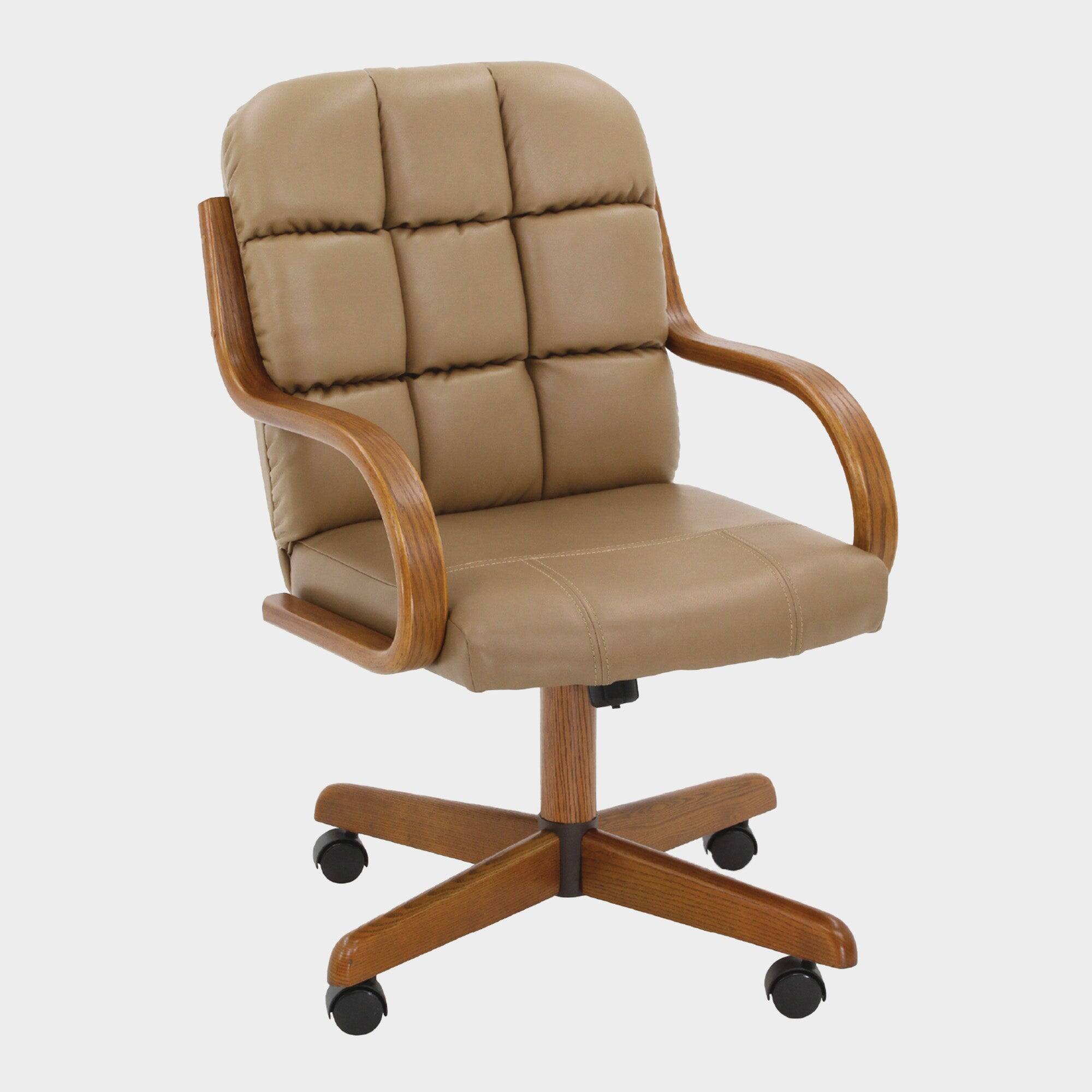 Front. Chromcraft - Swivel-Tilt Caster Casual Dining Chair in Tan Faux Leather with Chestnut - Tan.
