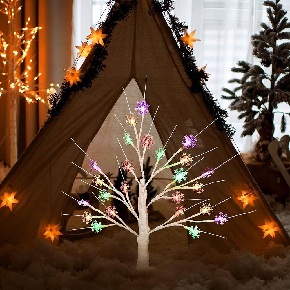 Alt View 1. ACJPR - Christmas Snowflake LED Tree, 24 Lights, Multi-Colored, Timer, USB/Battery - embrace elegance with the Christmas snowflake ligh.