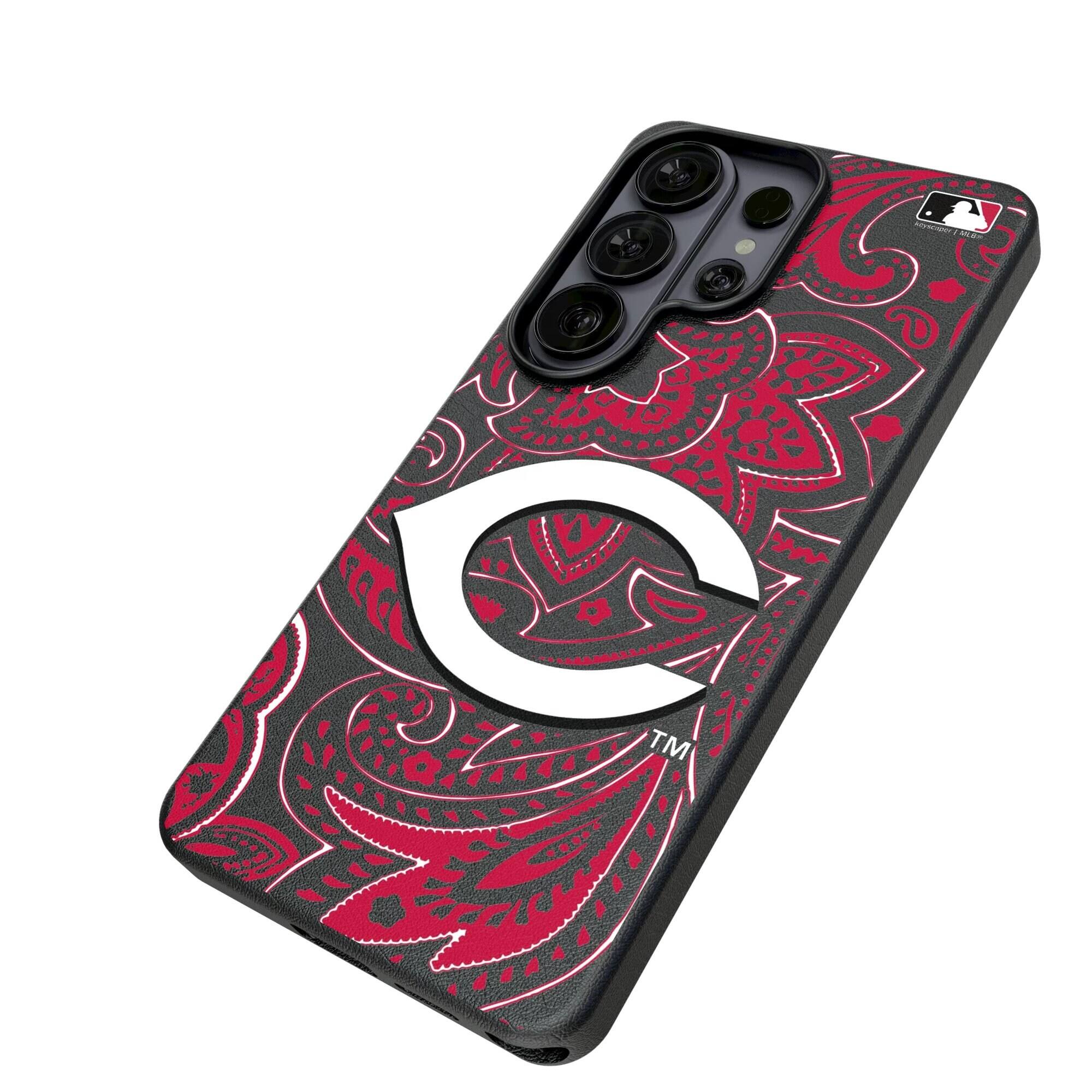 Alt View 1. Keyscaper - Cincinnati Reds Paisley Galaxy Magnetic Bump Case - S26 Ultra - Black.