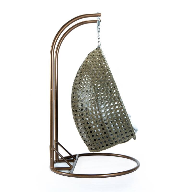 Alt View 1. LeisureMod - Leisuremod 2-Person Wicker Egg Swing Chair with Stand & Washable Cushions - Indoor/Outdoor Double Hanging Patio Chair - Light Grey.