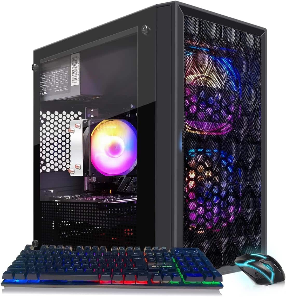 Front. STGAubron - STGAubron Gaming PC Computer Desktop, AMD Ryzen 5 5500 up to 4.2GHz, GeForce RTX 3050 6G, 16G DDR4 RAM, 512G SSD, WIN11H - Black.
