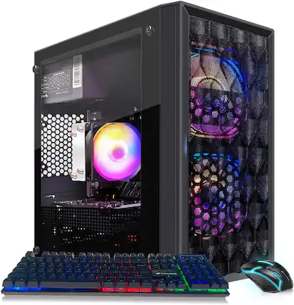 Front. STGAubron - STGAubron Gaming PC Computer Desktop, AMD Ryzen 5 5500 up to 4.2GHz, GeForce RTX 3050 6G, 16G DDR4 RAM, 512G SSD, WIN11H - Black.