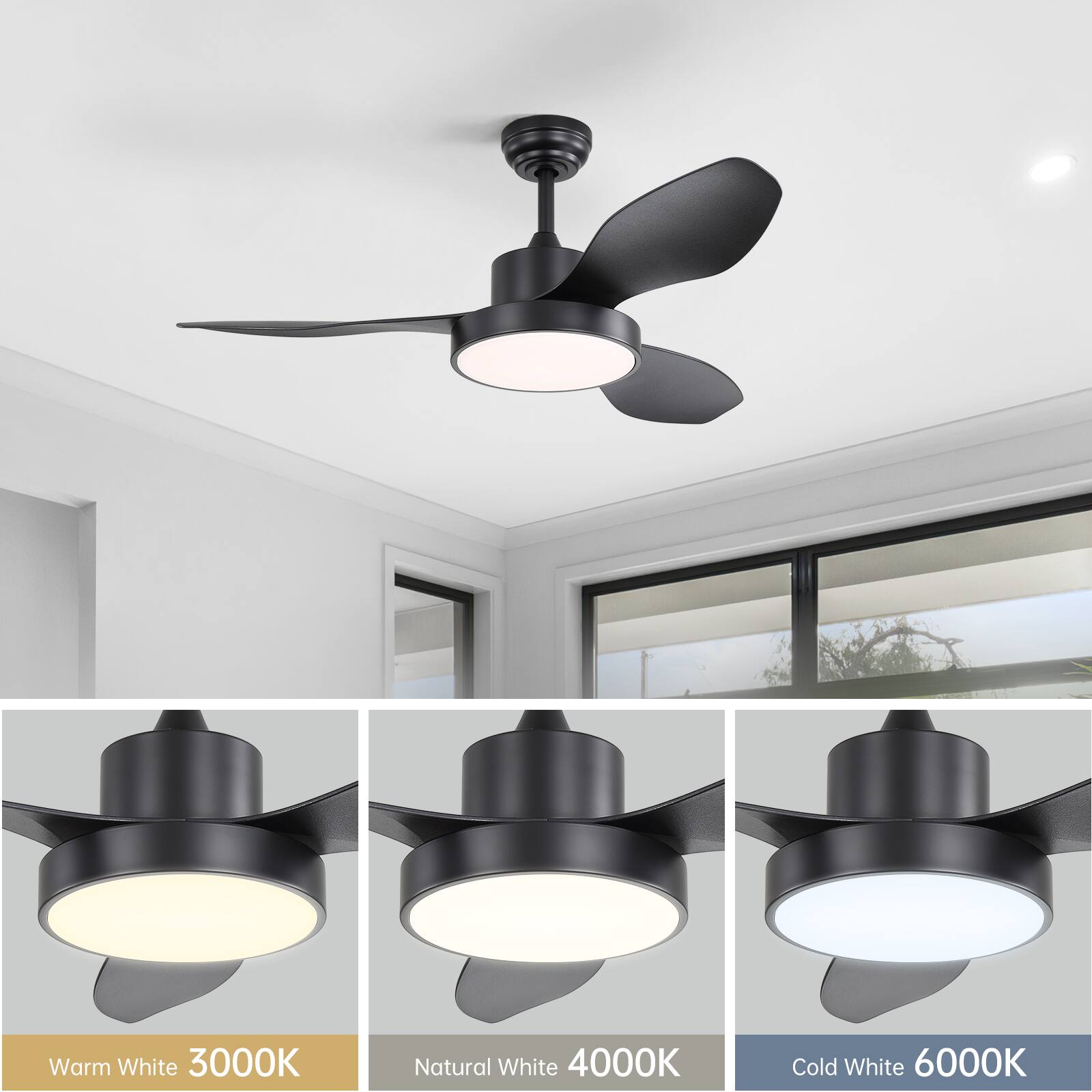 Warm White 3000K  
Natural White 4000K  
Cold White 6000K