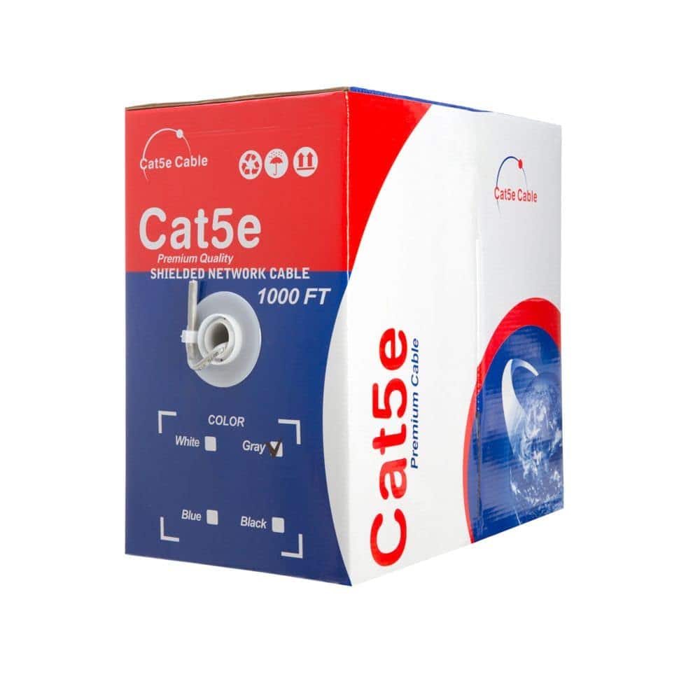 Cables Direct Online - Cat5e FTP Ethernet Cable 1000ft Pull Box Solid 24AWG Shielded Bulk CCA Network Wire - Gray