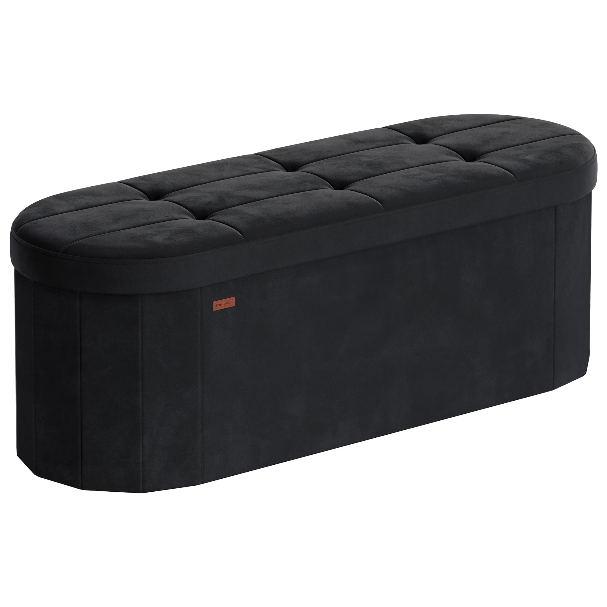 Songmics Home - Folding Ottoman with Storage, Oval Storage Ottoman Bench, for Living Room, Bedroom, Velvet Fabric, 15 x 43 x 15 Inches - Ink Black