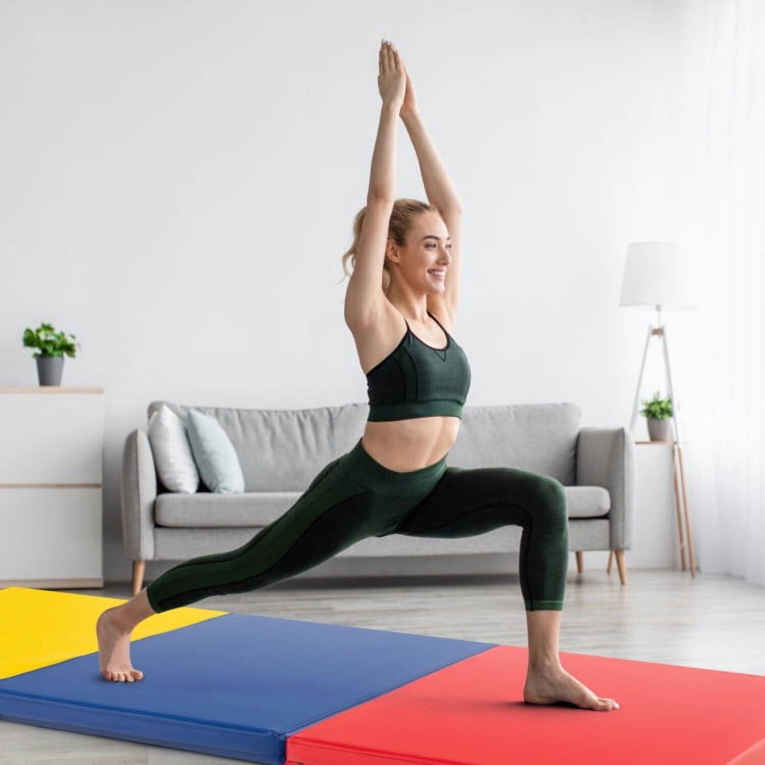 Angle. Kadyn - Gymnastics Mat, Exercise Tumbling Mat,6 x 2 FT Tri-Fold Gym Mat with Handles and Removable Zippered Cover-Multicolor - Red.