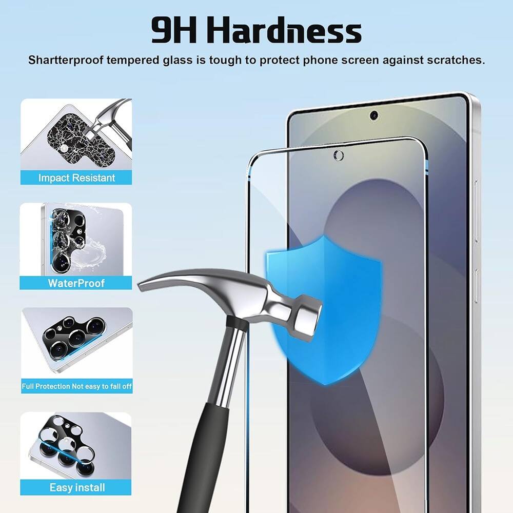 9H Hardness

Shatterproof tempered glass is tough to protect phone screen against scratches.

- Impact Resistant
- WaterProof
- Full Protection Not easy to fall off
- Easy install