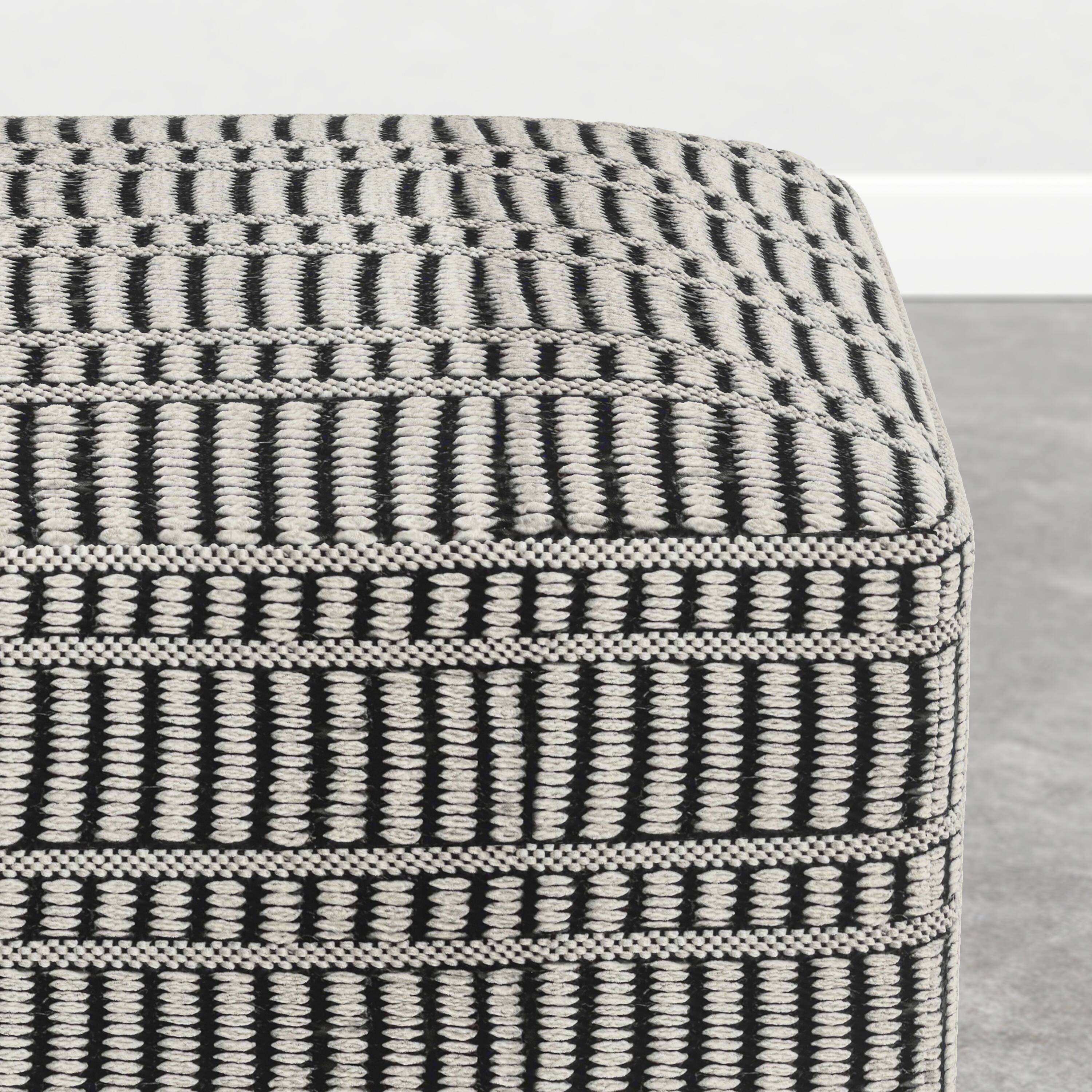 Back. Simpli Home - Safford 20 inch Wide Woven Square Pouf Ottoman, Cream White and Deep Black - Cream White/Deep Black.