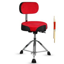 5 CORE - Drum Throne w Backrest 4" Padded Stool Airlift 25" Adjustable Drummer Stool 441Lb Capacity - Red
