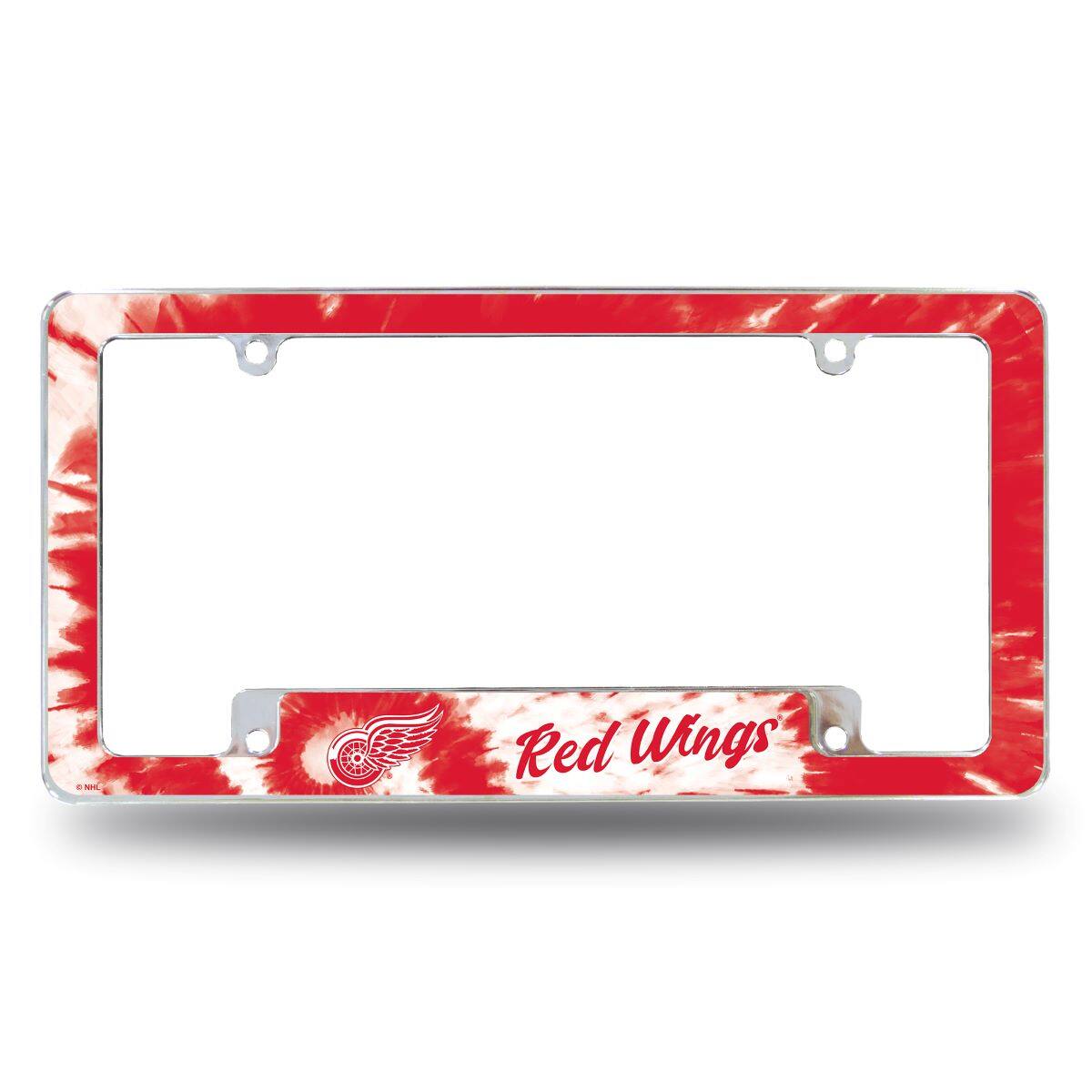 Detroit Red Wings Chrome Metal License Plate Frame with Bold Tie Dye Design