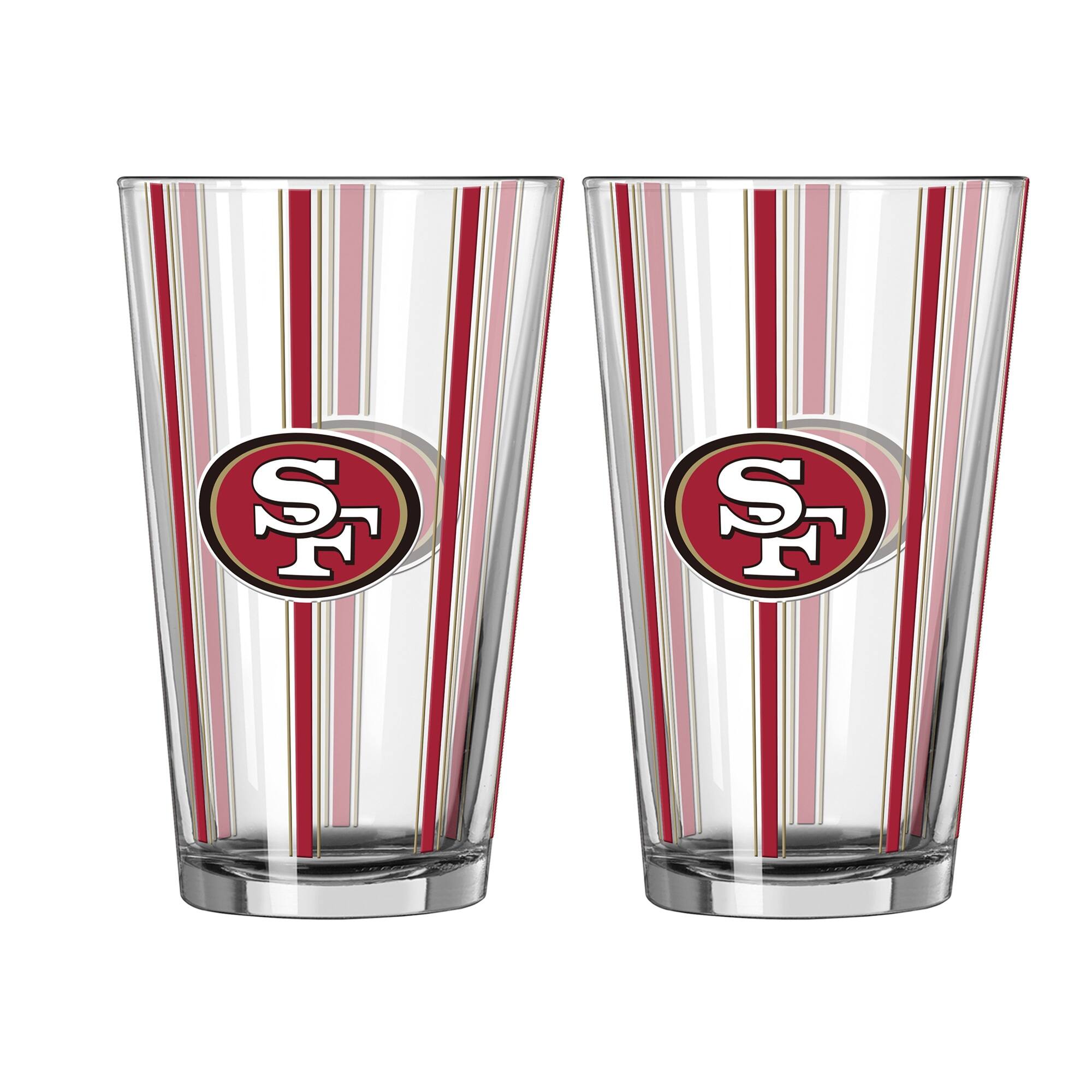 Front. Logo Brands - San Francisco 49ers Two-Piece 16oz. Striped Pint Glass Set - Multicolor.