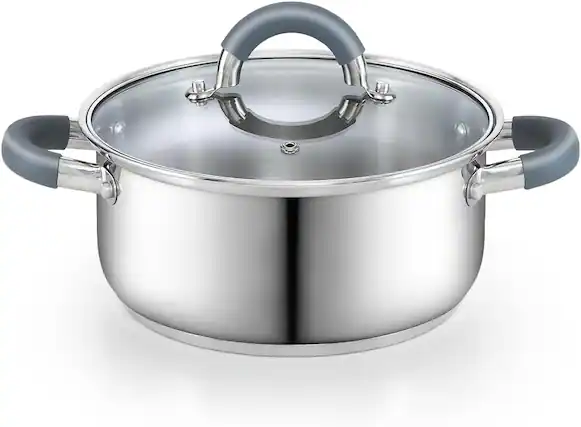 Front. Cook N Home - Basics 3QT S/S Stock Pot Pasta, Soup, with Lid,Silicone Handle,Even Heating,Oven Safe, for Canning, Boiling, Simmer - stainless steel.