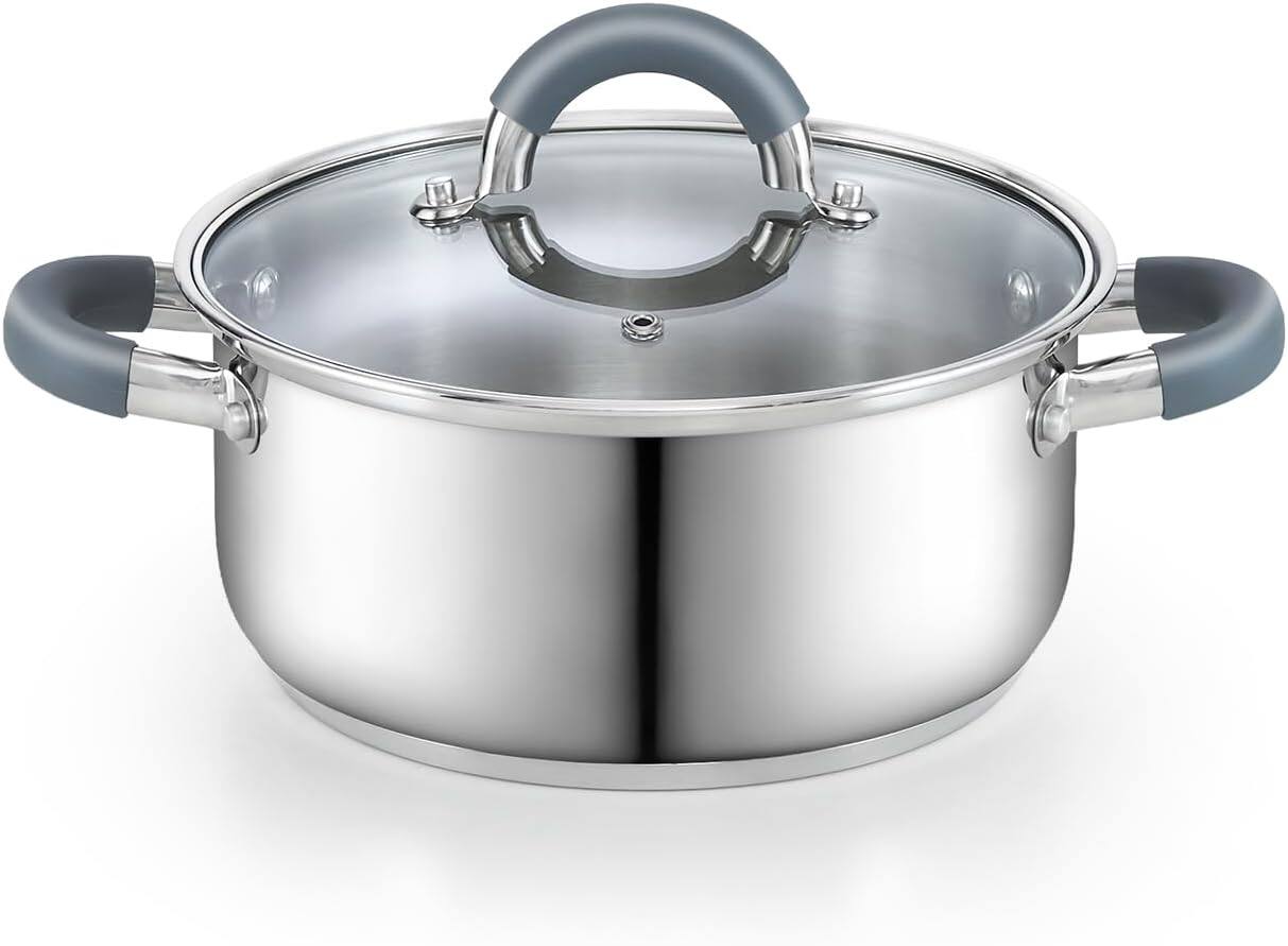 Front. Cook N Home - Basics 3QT S/S Stock Pot Pasta, Soup, with Lid,Silicone Handle,Even Heating,Oven Safe, for Canning, Boiling, Simmer - stainless steel.